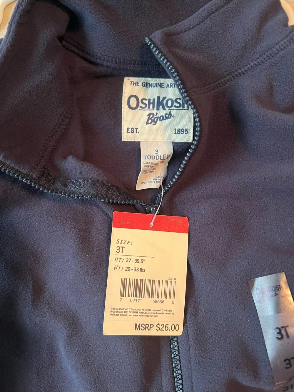 🌞2/$30 OshKosh LS Jacket Blue Size 3T 100% Polyester NWT